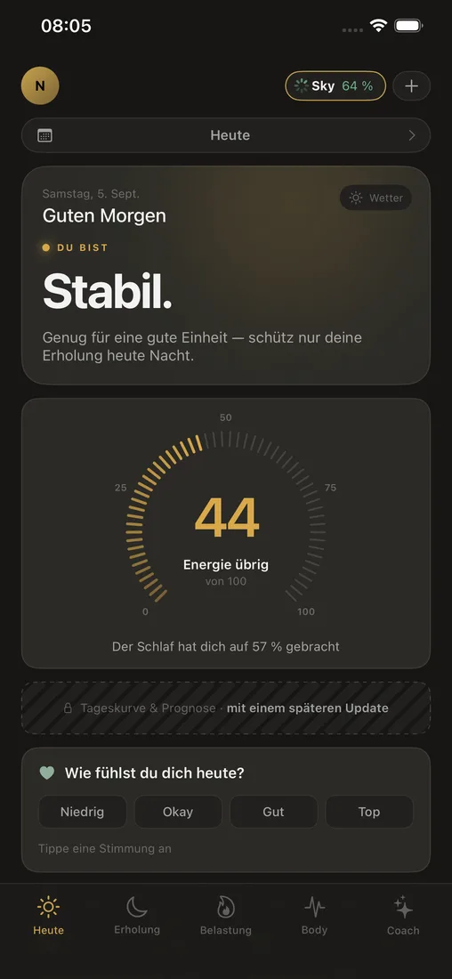 App-Ansicht Heute, Beispielansicht